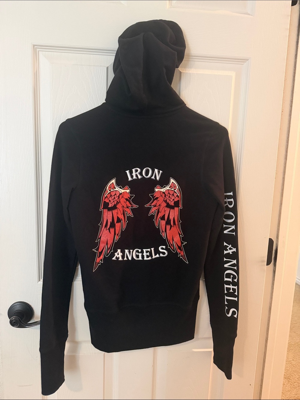 Black Hoodie with Red Wing Graphic